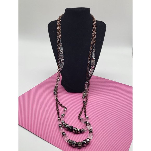 INC International Concepts Jewelry - INC Intl Concepts Metal Necklace Gunmetal Silver Clear Rhinestone Faceted Beads